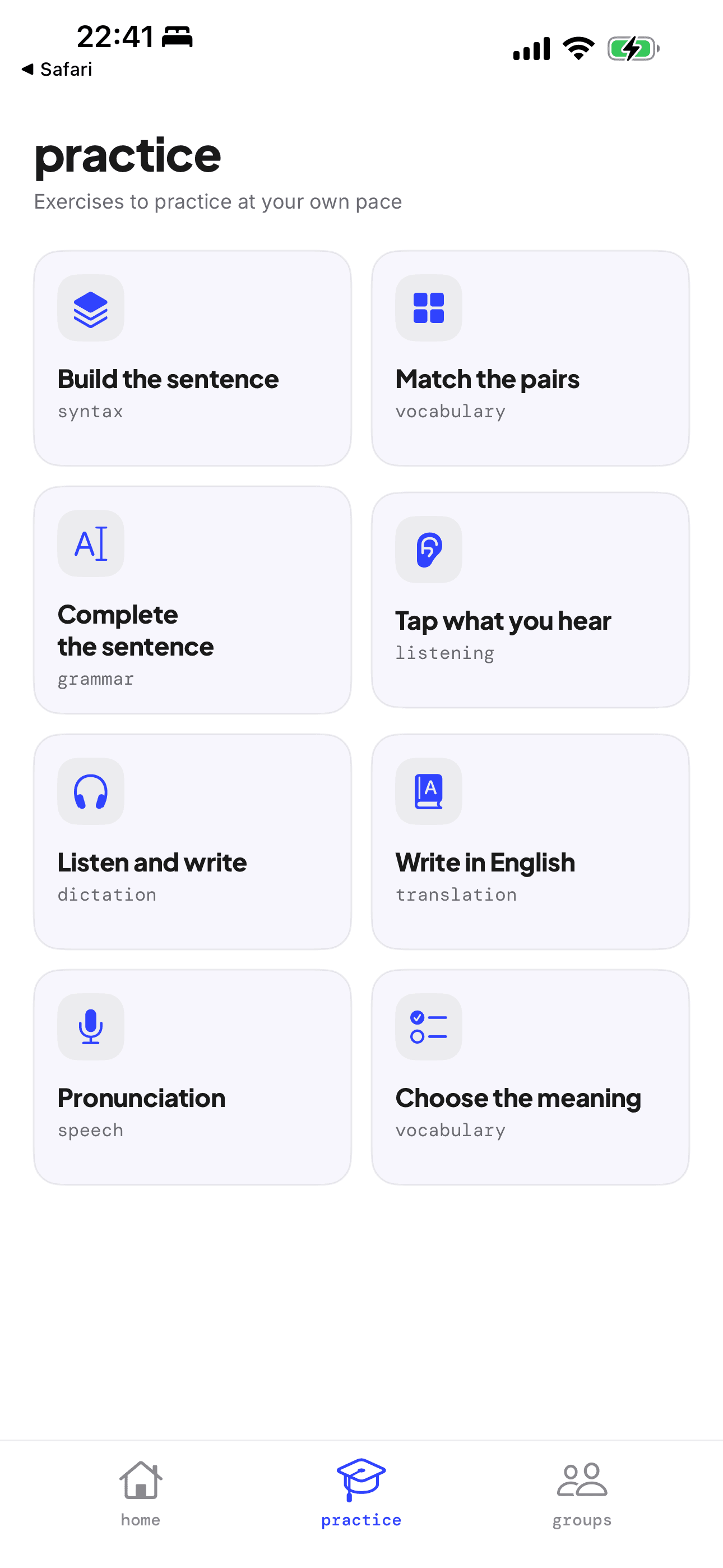 app screen · today's practice